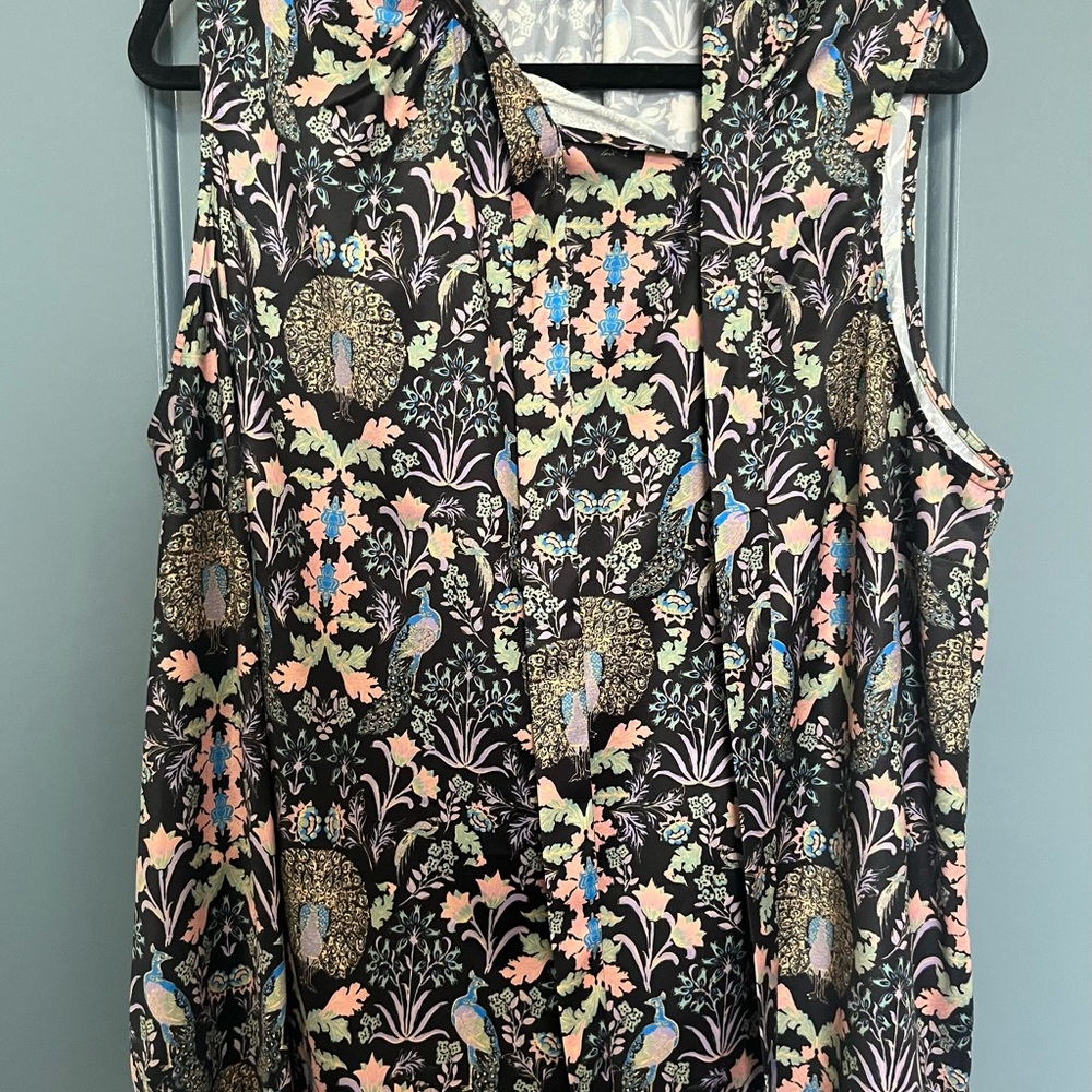 Modcloth Peacock Print Sleeveless Blouse Plus Size 2x - Picture 2 of 5